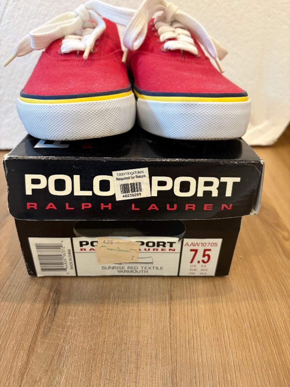 RALPH LAUREN POLO SPORT Sunrise Red Textile Sneakers; Size: 7.5